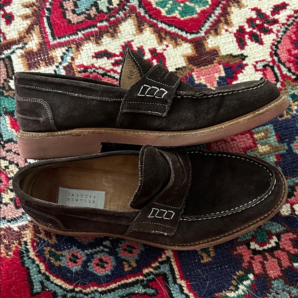 Barneys New York Dark Brown Men's Suede Loafers Size 8.5